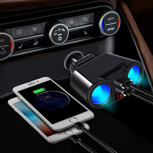 12V 24V Car 2 Way Power Socket Splitter QC3.0 Dual USB Charger LED Voltmetr For Mobile Phone Tablet GPS SUV Truck - KELE SHOP