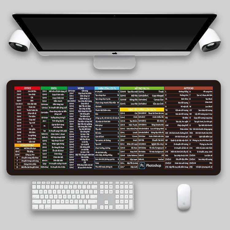 Oversized shortcut key mouse pad with keyboard and mouse, featuring a non-slip design and thermal transfer printing.