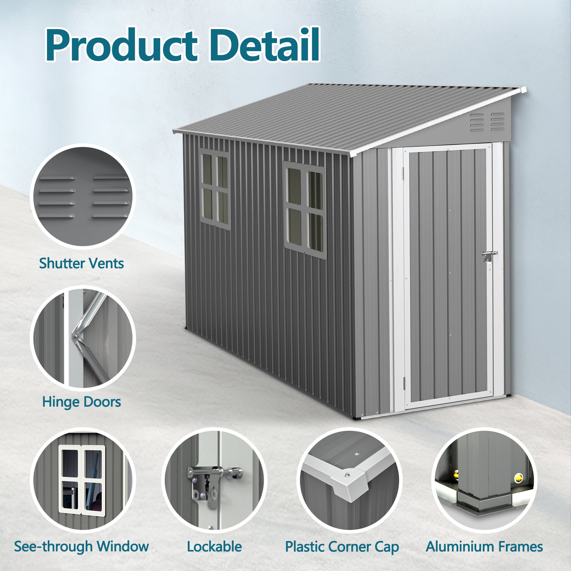 4x10 FT Galvanized Steel Outdoor Shed  Weatherproof Lockable Storage For Tools, Bikes And Pets,With Sloping Roof And Windows