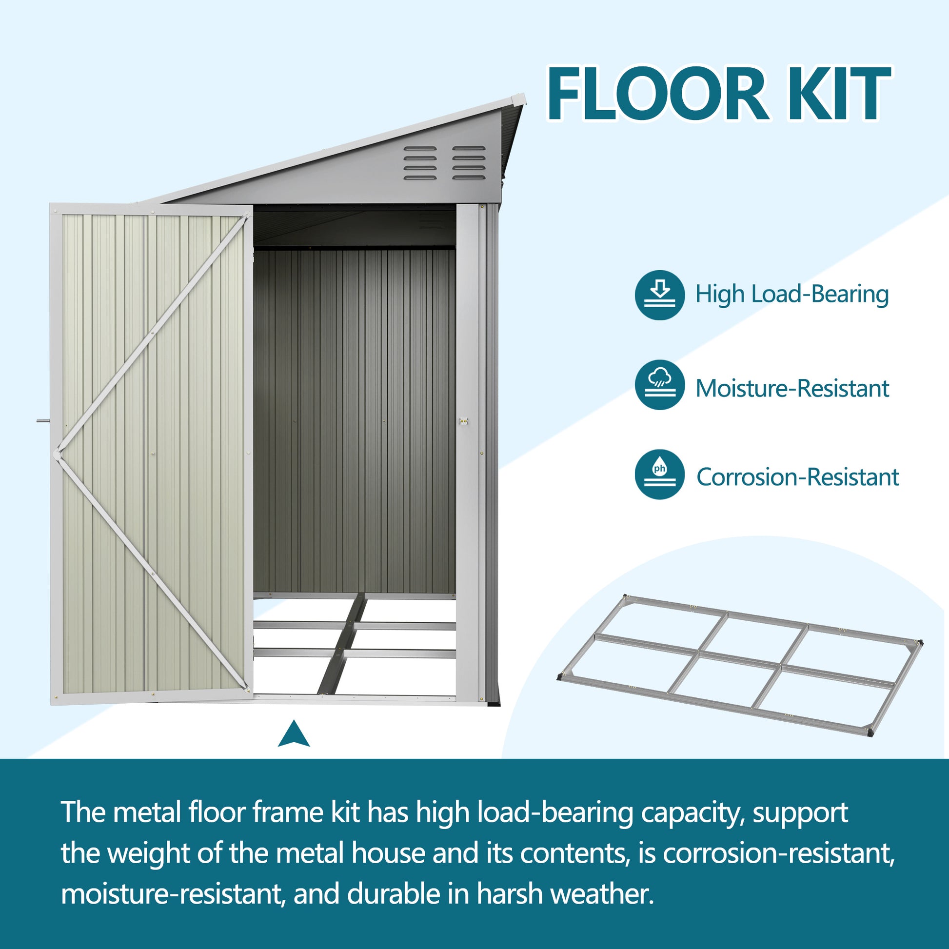 4x10 FT Galvanized Steel Outdoor Shed  Weatherproof Lockable Storage For Tools, Bikes And Pets,With Sloping Roof And Windows