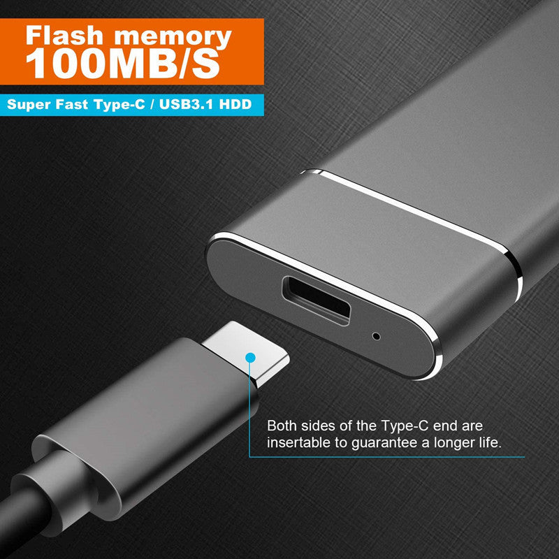 High-speed Mobile Solid State Drive with Type-C USB3.1 interface, featuring 100MB/s flash memory speed.