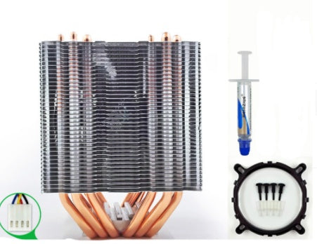 6 heat pipe CPU radiator with hydraulic bearings, compatible with Intel/AMD, shown with silver silicone grease.