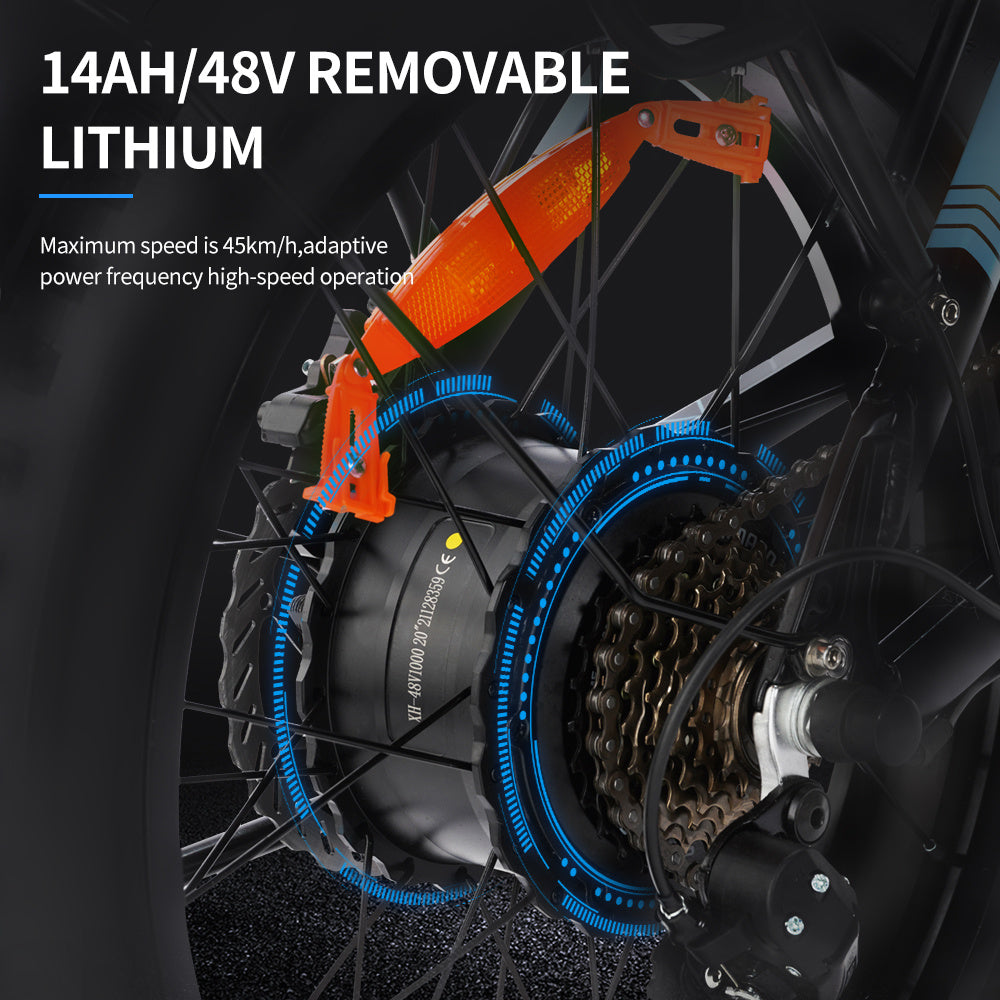 Bicicleta eléctrica de montaña plegable de 20 pulgadas de ancho con neumáticos anchos