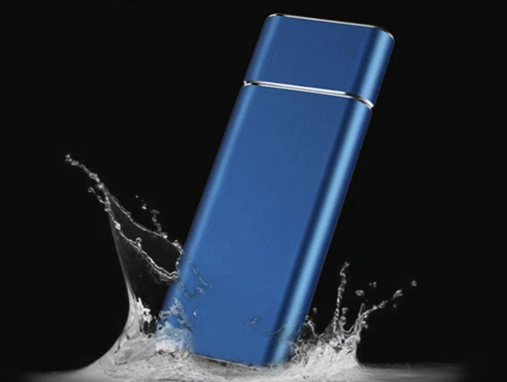 High-speed mobile solid state drive in blue, waterproof design, 1.8-inch size.